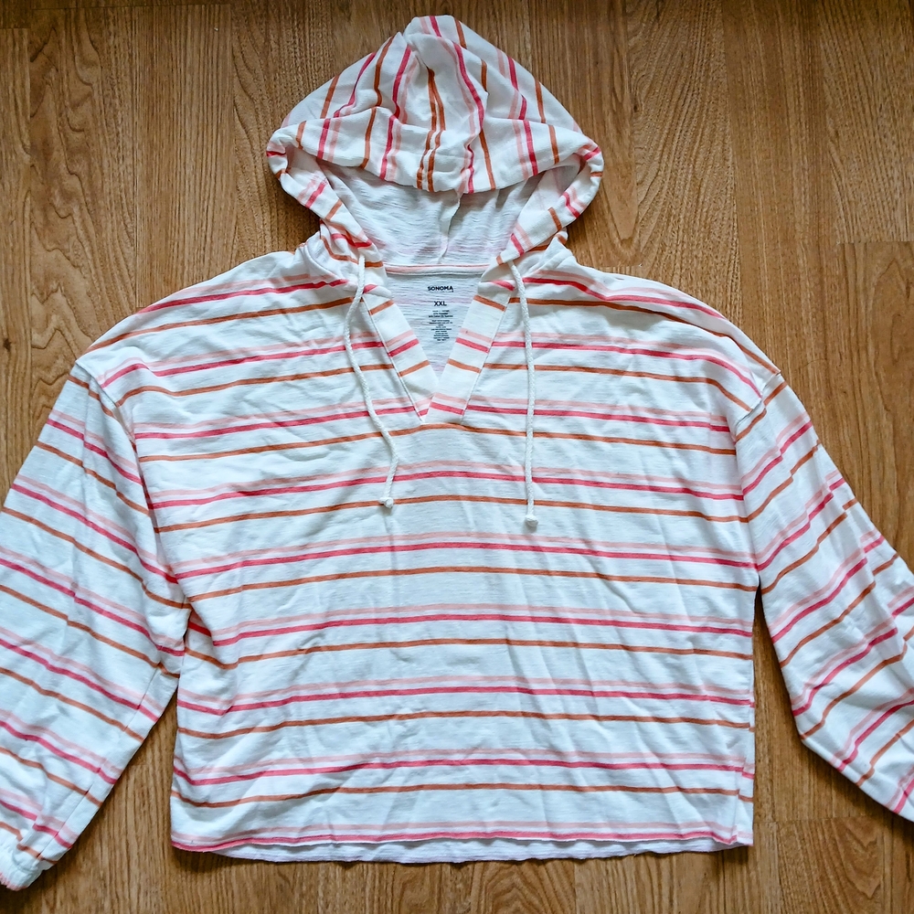Sonoma Women's Striped Hoodie - White and Red